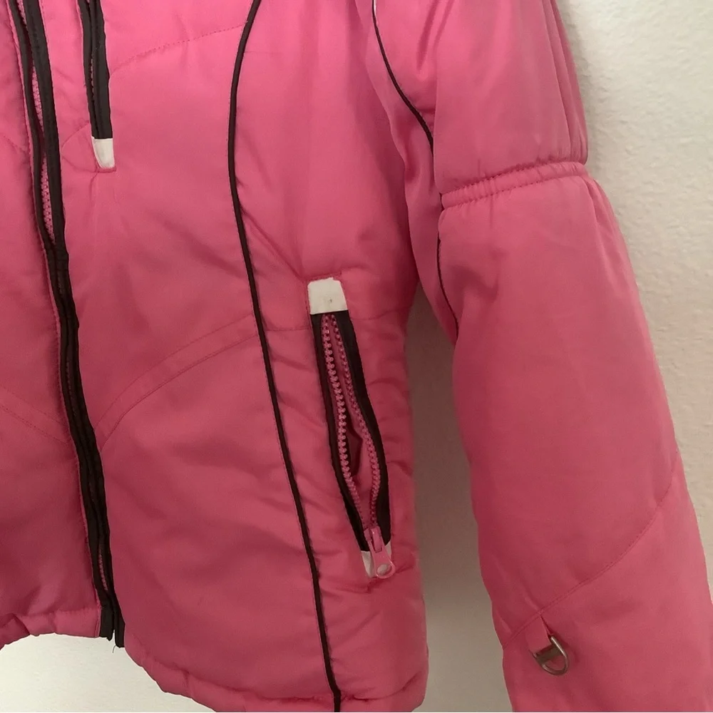 London Fog Girls Size L 14-16 Pink Faux Fur Puffer Hooded Jacket Coat W/plaid